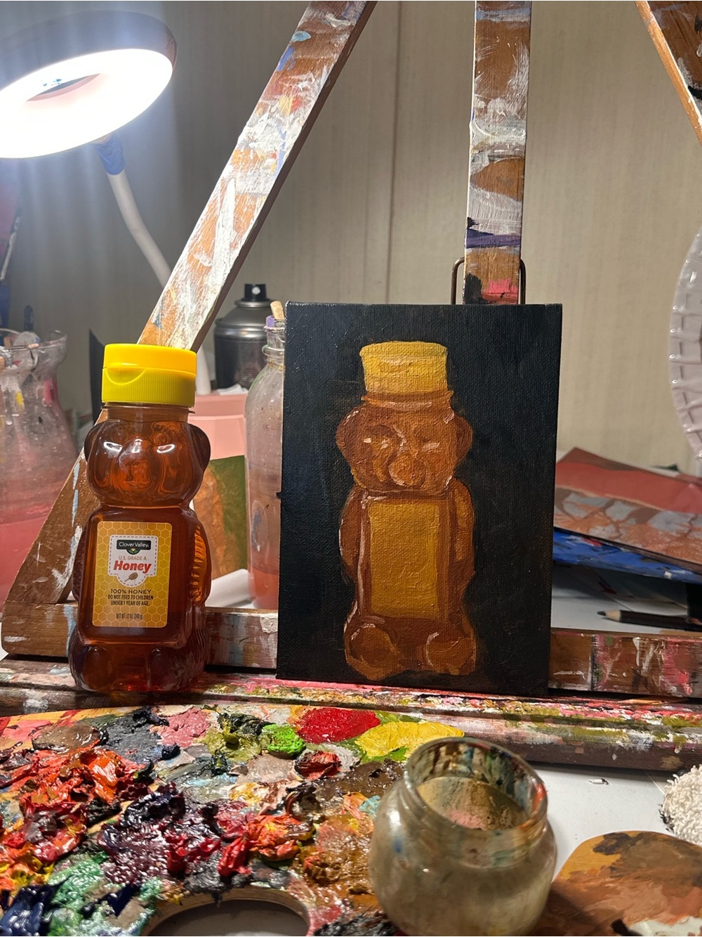 Artful Honey Bear oil Painting - Brown and Yellow Home Art